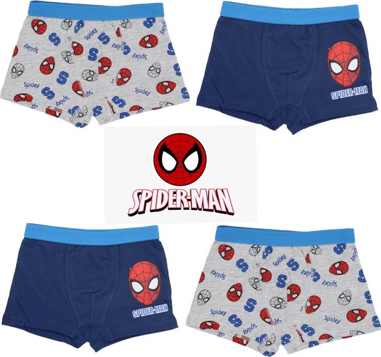 Marvel Spiderman Boxershort - Set van 4 stuks - Blauw + Grijs - Maat 134/140