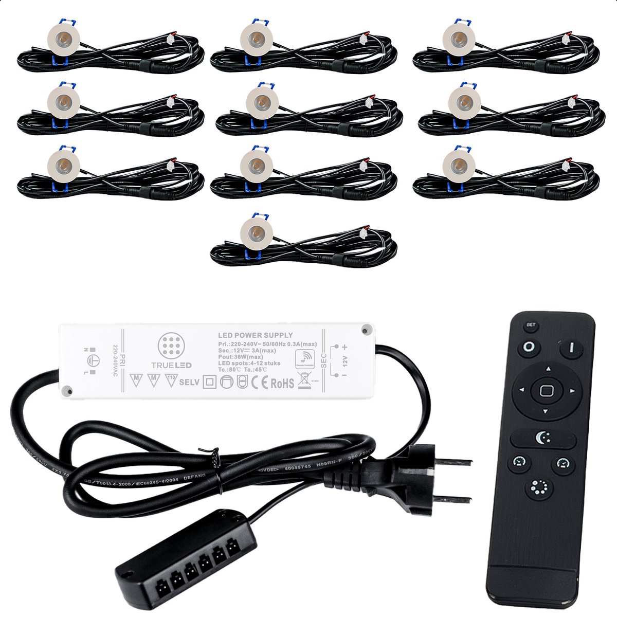 TrueLED Compact White - Inbouw LED Spot Dimbaar voor Overkapping - IP65 Verlichting voor Veranda - Complete set van 10 LED Spots