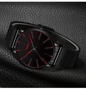 heren horloge zwart met rood - Horloge - - Mannen - Cadeau - Set - Verjaardag-kerstcadeau - sinterklaas cadeau Valentijn cadeau