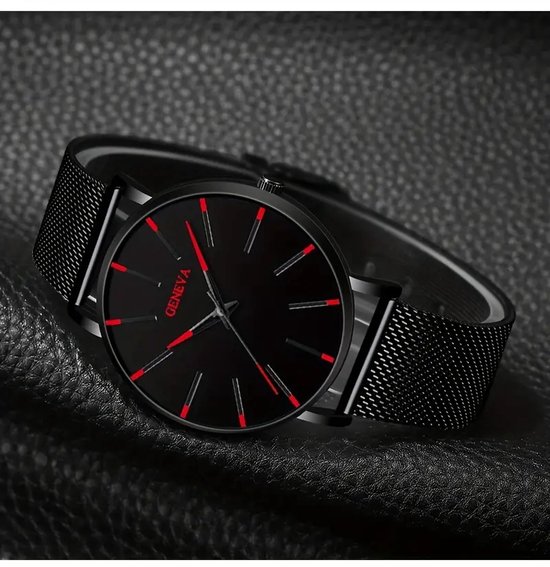 heren horloge zwart met rood - Horloge - - Mannen - Cadeau - Set - Verjaardag-kerstcadeau - sinterklaas cadeau Valentijn cadeau