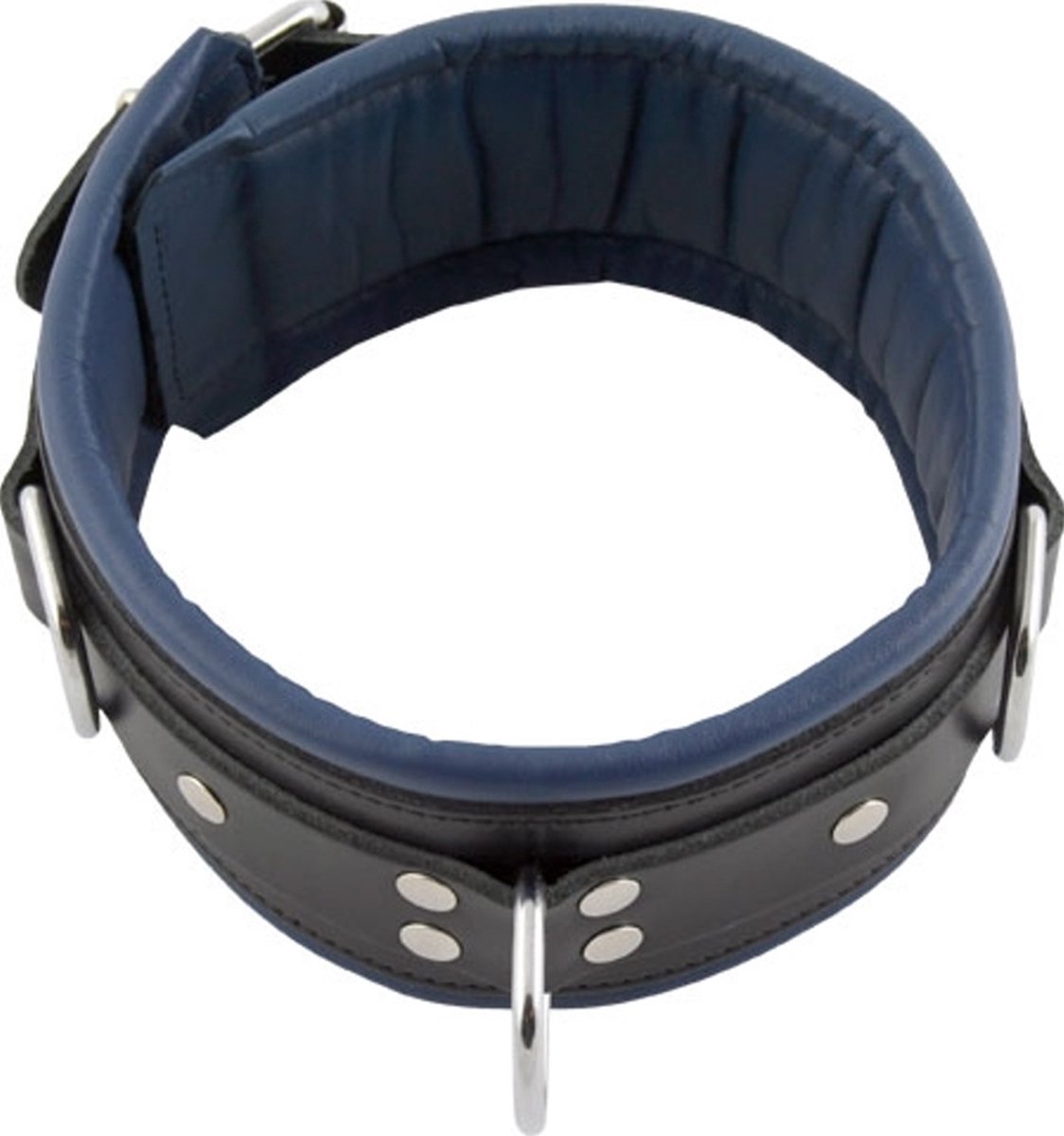 Leren Slavenhalsband Zwart/Blauw - 7.50cm