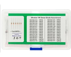 280pcs 28 value 1W Zener Diode 3.3V - 30V 28 x 10pcs Assortment Set Kit + Box