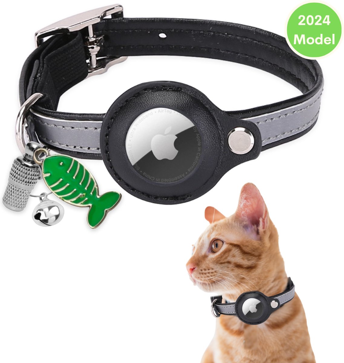 Petspace - AirTag halsband - Kattenhalsband AirTag - Kattenbandje - Geschikt voor Apple AirTag - Katten Accessoire - Reflecterend - Maat S - PetSpace