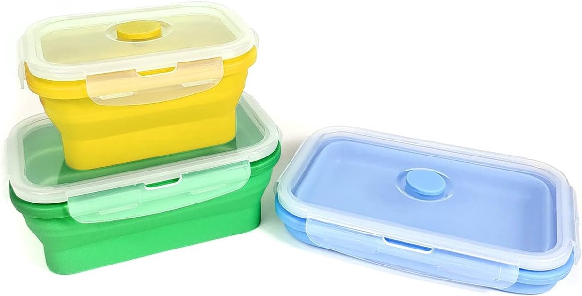 Set van 3 voedselopslagcontainers siliconen opvouwbare voorraaddozen vershouddozenset vershouddozen koelkastblikjes met deksel BPA-vrij geschikt voor vaatwasser magnetron meerkleurig