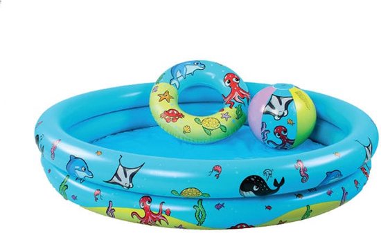 Swim Essentials Opblaasbaar Zwembad - Baby & Kinder Zwembad – Playpoolset Zeedieren - Ø 120 cm – met Strandbal & Zwemring