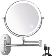 Scheerspiegel - Make-up Spiegel met 1X / 10X Vergroting - Ledverlichting - Dimbare Scheerspiegel met Touch-schakelaar - USB Oplaadbaar - 360 Graden Draaibaar - Wandmontage voor Badkamer - Spa en Hotel