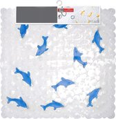 Badmat - douchemat - antislip - 54x54 cm - PVC - transparant met blauwe vissen