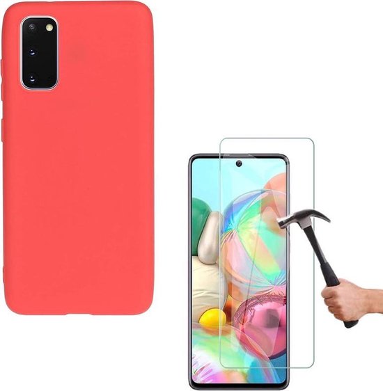 Coque Solid Convient pour : Samsung Galaxy S10 Lite 2020 Soft Touch Silicone Liquide Caoutchouc TPU Flexible - Rouge + 1X Protecteur d'écran Tempered Glass