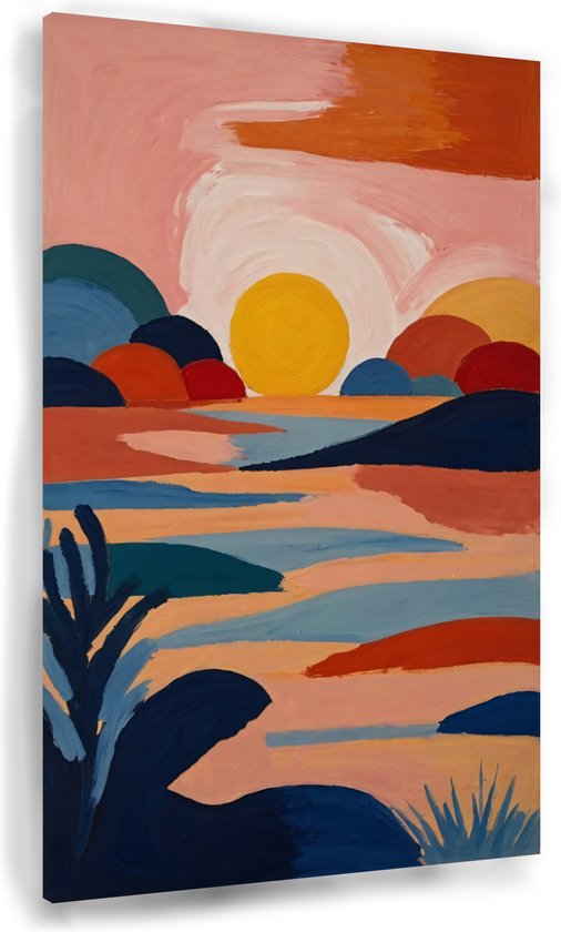 Zonsondergang - Zon schilderij op canvas - Schilderijen natuur - Wanddecoratie kinderkamer - Schilderijen canvas - Kunst - 40 x 60 cm 18mm