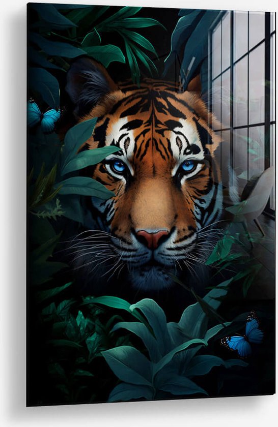 Wallfield™ - Jungle Tiger | Glasschilderij | Gehard glas | 60 x 90 cm | Magnetisch Ophangsysteem