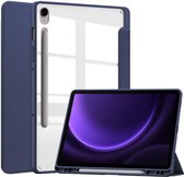 Kunstlederen Tri-Fold Book Case Hoes Geschikt voor Samsung Galaxy Tab S9 FE Blauw