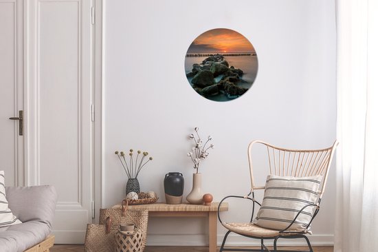 WallCircle - Stickers muraux - Cercle de papier peint - Mer - Soleil - Pierres - ⌀ 30 cm - Cercle mural - Autocollant - Autocollant papier peint rond