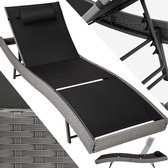 tectake® - Wicker ligstoel ligbed zonnebed - zonnebed - 205 cm lang - grijs - poly-rattan