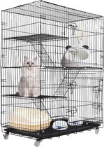 Cage pour chat - Enclos pour chat - Maison pour chat intérieure et extérieure - Caisse pour chat sur roulettes - Zwart - 90x57x125CM