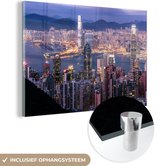 MuchoWow® Glasschilderij 180x120 cm - Schilderij acrylglas - Stad - Berg - Hong kong - Foto op glas - Schilderijen
