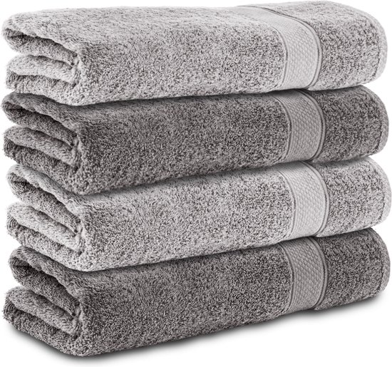 Komfortec handdoeken – Set van 4 - Badhanddoek 70x140 cm - 100% Katoen – Antraciet&Grijs