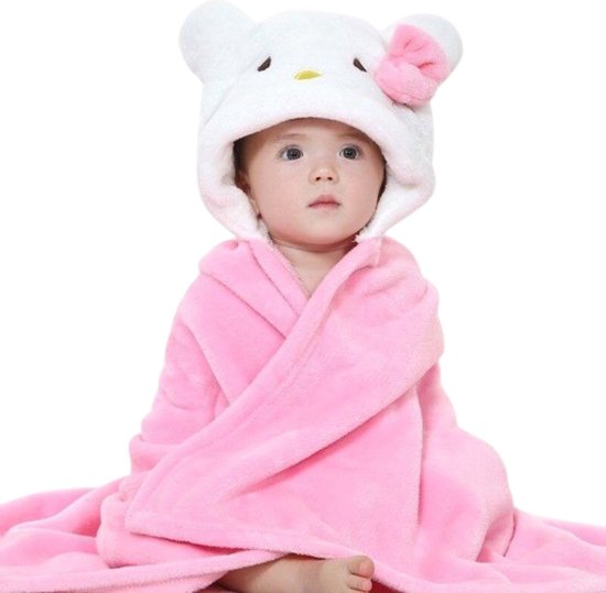 BoefieBoef Hello Kitty! 2-in-1 Fleece Badcape & Wikkeldeken voor Baby's/Peuters met Dierencapuchon: Warm, Zacht & Comfortabel - Ideaal als Kraamcadeau – Kat Roze