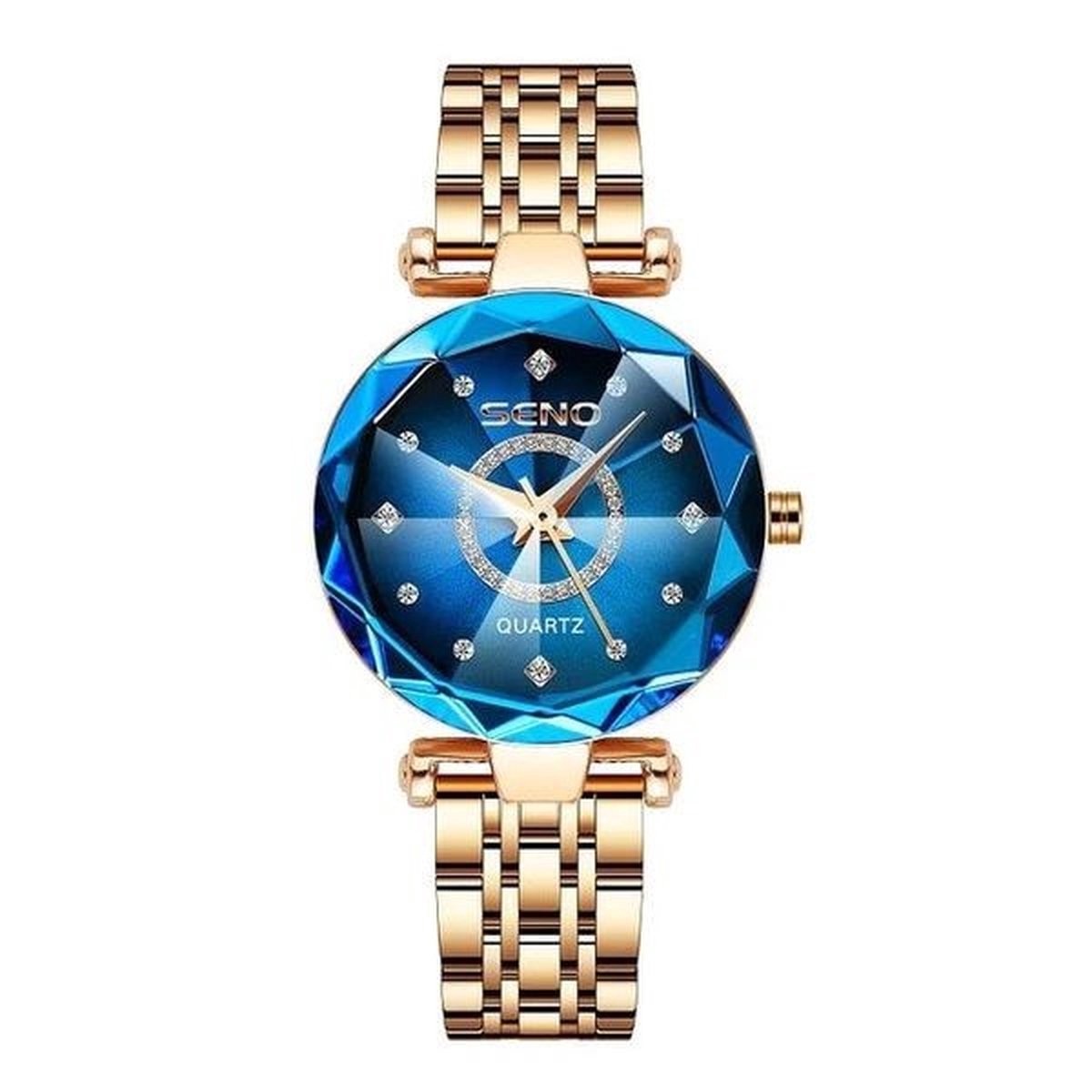 Dameshorloge - RVS -Royal Empire- Waterdicht - Rose Goud-Blauw- Horloges voor Vrouwen- Dames Horloge- Dameshorloge - Meisjes Horloges - Goud-Moederdag-Cadeau