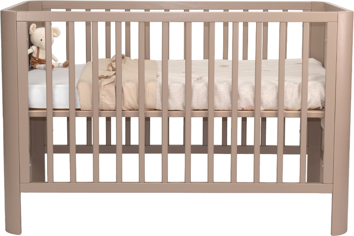 Novi at Home Philou Ledikant - Babybedje met Ronde Hoek - Baby Bed 60x120 cm - verstelbaar bodem - Taupe - Novi at Home