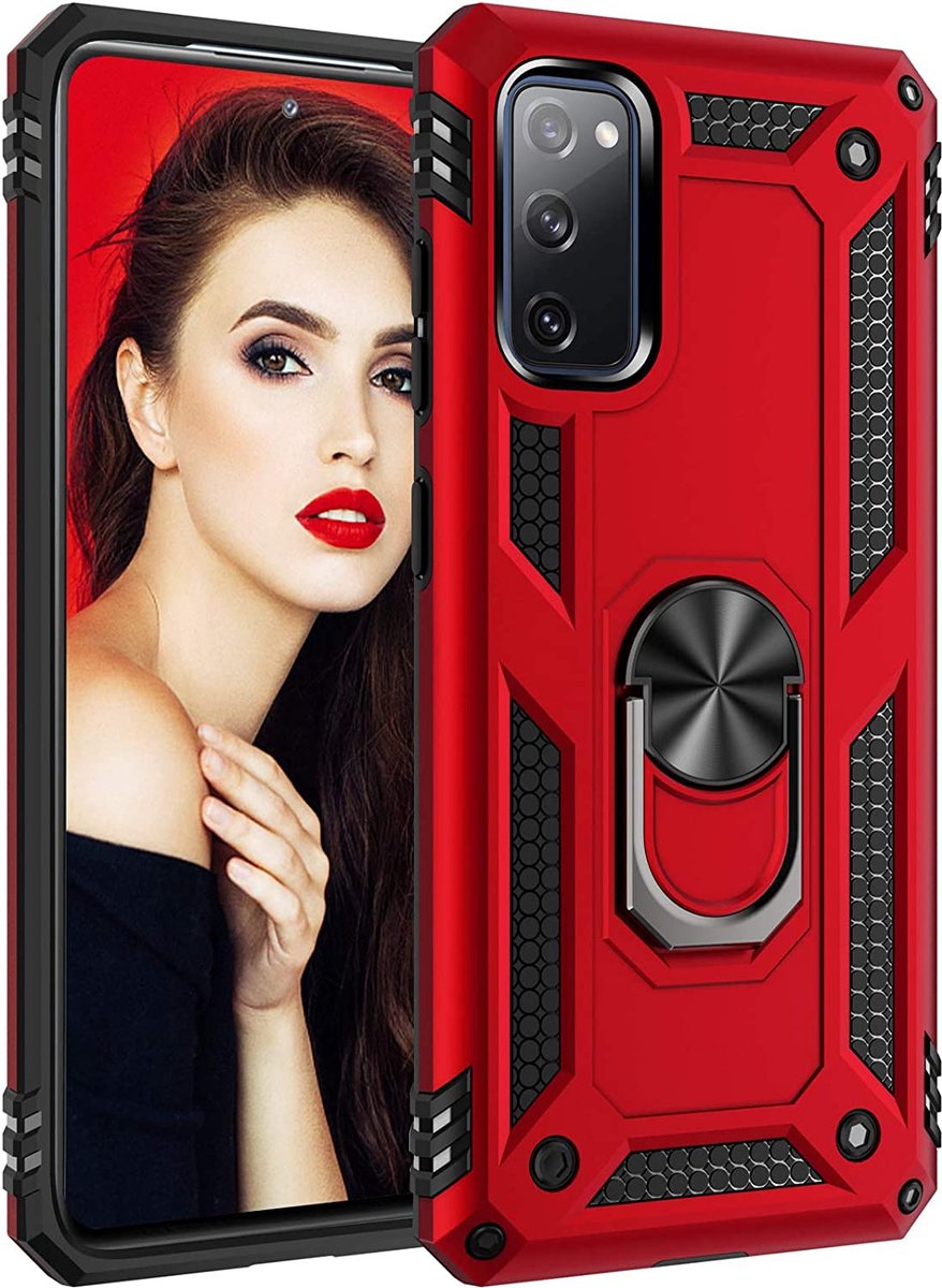 Anti-Shock Hybrid Ring Armor Hoesje Geschikt voor: Samsung Galaxy S20 - Rood