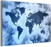Wanddecoratie Metaal - Aluminium Schilderij Industrieel - Wereldkaart - Kleur - Blauw - 180x120 cm - Dibond - Foto op aluminium - Industriële muurdecoratie - Voor de woonkamer/slaapkamer