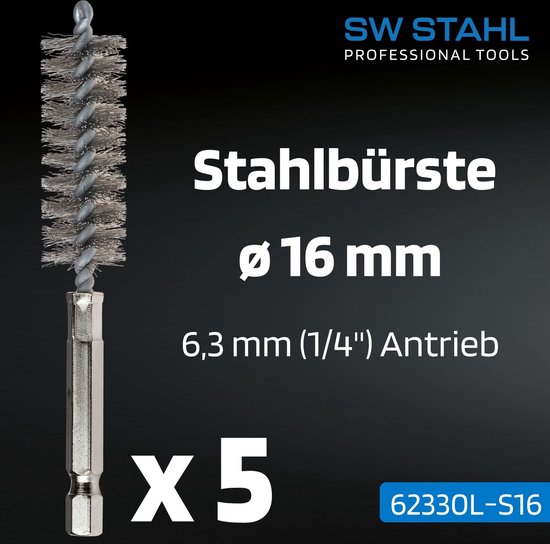 Brosses en acier SW-Stahl 62330L-S16, ø 16 mm 5 pièces