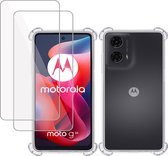 Hoesje + 2x Screenprotector geschikt voor Motorola Moto G24 – Tempered Glass - Extreme Shock Case Transparant
