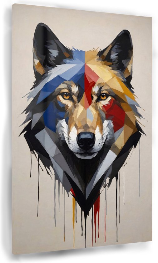 Tableau coloré loup - Décoration murale moderne - Décoration murale loup - Tableaux champêtres - Tableau plexiglas - Tableau oeuvre d'art - 80 x 120 cm 5mm