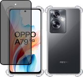 Hoesje + Privé Screenprotector geschikt voor OPPO A79 5G – Privacy Tempered Glass - Case Transparant