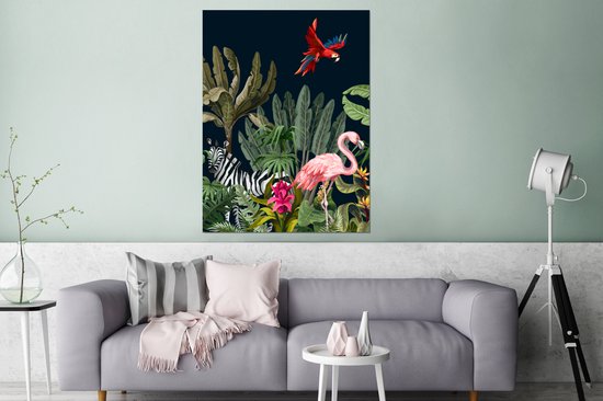 Wanddecoratie Metaal - Aluminium Schilderij Industrieel - Jungle - Planten - Dieren - Kinderen - Flamingo - Zebra - 120x160 cm - Dibond - Foto op aluminium - Industriële muurdecoratie - Voor de woonkamer/slaapkamer
