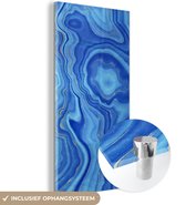MuchoWow® Glasschilderij 20x40 cm - Schilderij acrylglas - Marmer - Blauw - Goud - Foto op glas - Schilderijen