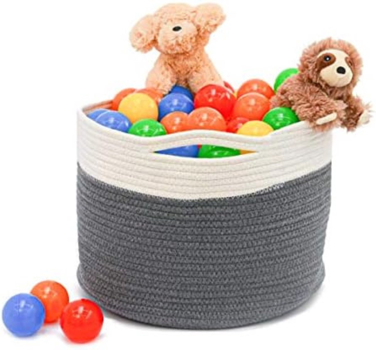 Wasmand Riet - Wasmand Gevlochten - Grijs - Wit