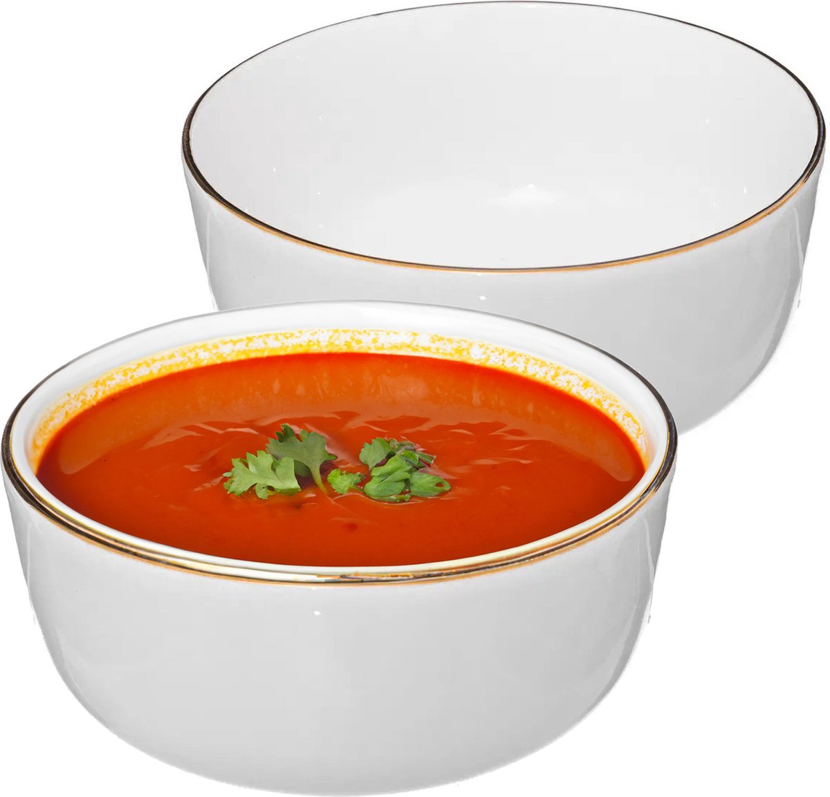 Secret de Gourmet Soepkommen/schaaltjes - 2x - Corona - keramiek - D15 x H6.6 cm - wit/goud