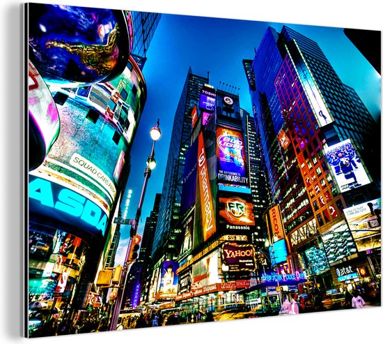 Times Square NYC le soir Aluminium 90x60 cm - Tirage photo sur Aluminium (décoration murale en métal)