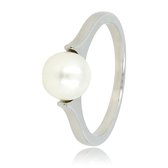 My Bendel - Ring zilverkleurig met grote witte parel - Zilverkleurige aanschuifring met grote witte parel - Met luxe cadeauverpakking