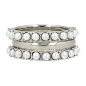 My Bendel - Zilveren ringenset met witte parels - Elegante ringenset in het zilver met witte parels en een gladde aanschuifring - Met luxe cadeauverpakking