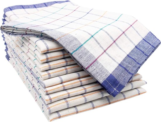 Zollner Set van 10 theedoeken, vaatdoeken, 50x70 cm, 100% katoen, blauw