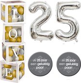 Jubileum decoratie pakket 25 jaar liefde zilver - ballon - box - 25 - zilver - button - folie ballonnen - jubileum