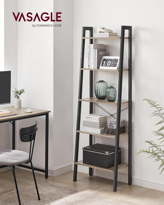 5-laagse industriële ladrplank acryl zwarte en grijze wandgemonteer boekenplank｜Homary