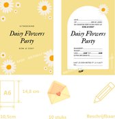 Birthday Bash - 10 Luxe uitnodigingen + enveloppen - Madeliefje - Kinderfeestje - Uitnodiging kinderfeestje meisje - Parelmoer luxe - Daisy Flowers kinderfeestje