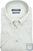 Ledub modern fit overhemd - korte mouw - popeline - lichtgroen met wit dessin - Strijkvriendelijk - Boordmaat: 44