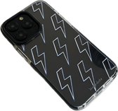 iPhone 15 Pro Max - Blue White Lightning Case - Shockproof - Zwarte Bumper - Doorzichtige Back Cover - Bliksemschicht Patroon Hoesje