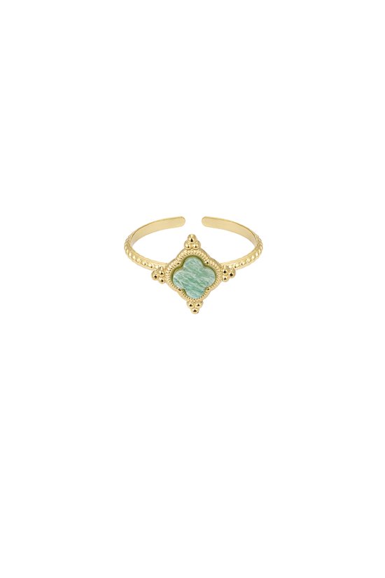 Yehwang - Gouden Ring Met Groene Klaver - Goud - Stainless Steel - Vintage - Sieraad - Sieraden - Cadeau - Cadeautip - Moederdag