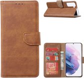 Multimedia & Accessoires PU Lederen Wallet Book Case Hoesje geschikt voor Samsung Galaxy S21 FE 5G – Bruin - Portemonnee – Met Stand – Kaarthouder – Pasjes Houder – Magneet Sluiting – Bookcase