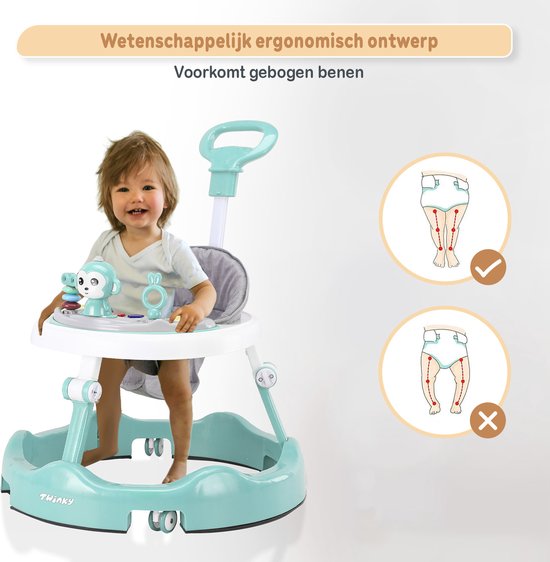 Twinky® Loopstoel Baby – Inklapbare Loopwagen met 3-delige speelset – Babywalker & Loopstoeltje inclusief Voetenmat en Steel — afbeelding 3