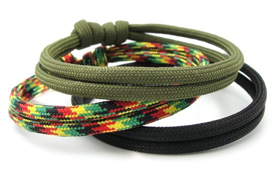 Bracelets paracorde pour homme, lot de 3 avec noeud coulissant réglable à partir de 17 cm en coloris vert, noir et rasta