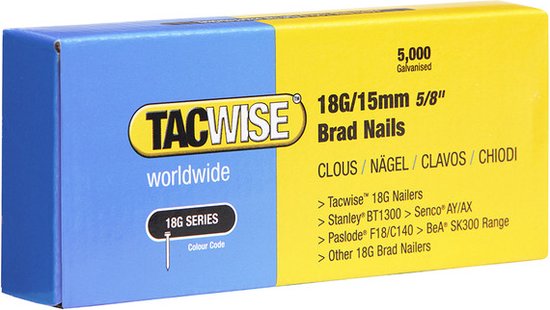 Tacwise minibrad 18G - Nagel voor tacker - 15 mm - Gegalvaniseerd - 5000 stuks
