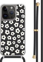 Casimoda® - Coque iPhone 13 Pro avec cordon noir - Fleurs rétro - Cordon détachable - TPU/polycarbonate