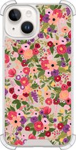 Shockproof hoesje - Geschikt voor iPhone 14 - Floral garden - Extra sterke case - TPU/polycarbonaat - Bloemen - Multi, Transparant