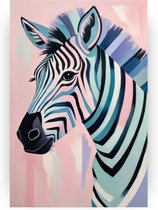 Zebra in pastelkleuren schilderij - Zebra glasschilderij - Glas schilderij slaapkamer - Muurdecoratie landelijk - Acrylaat - Wanddecoratie slaapkamer - 80 x 120 cm 5mm